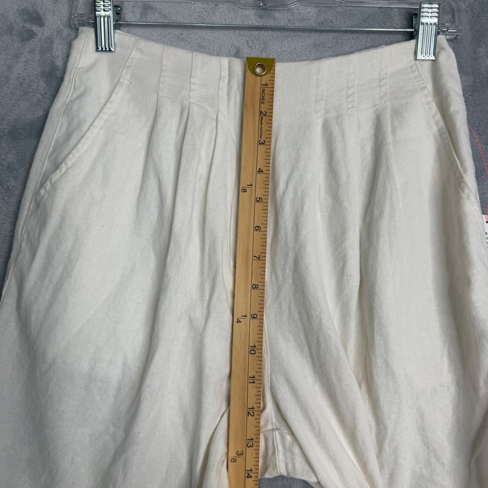 New Topshop Linen Blend Shorts Womens 4 White Pleated High Waist Preppy Costal - Picture 8 of 10